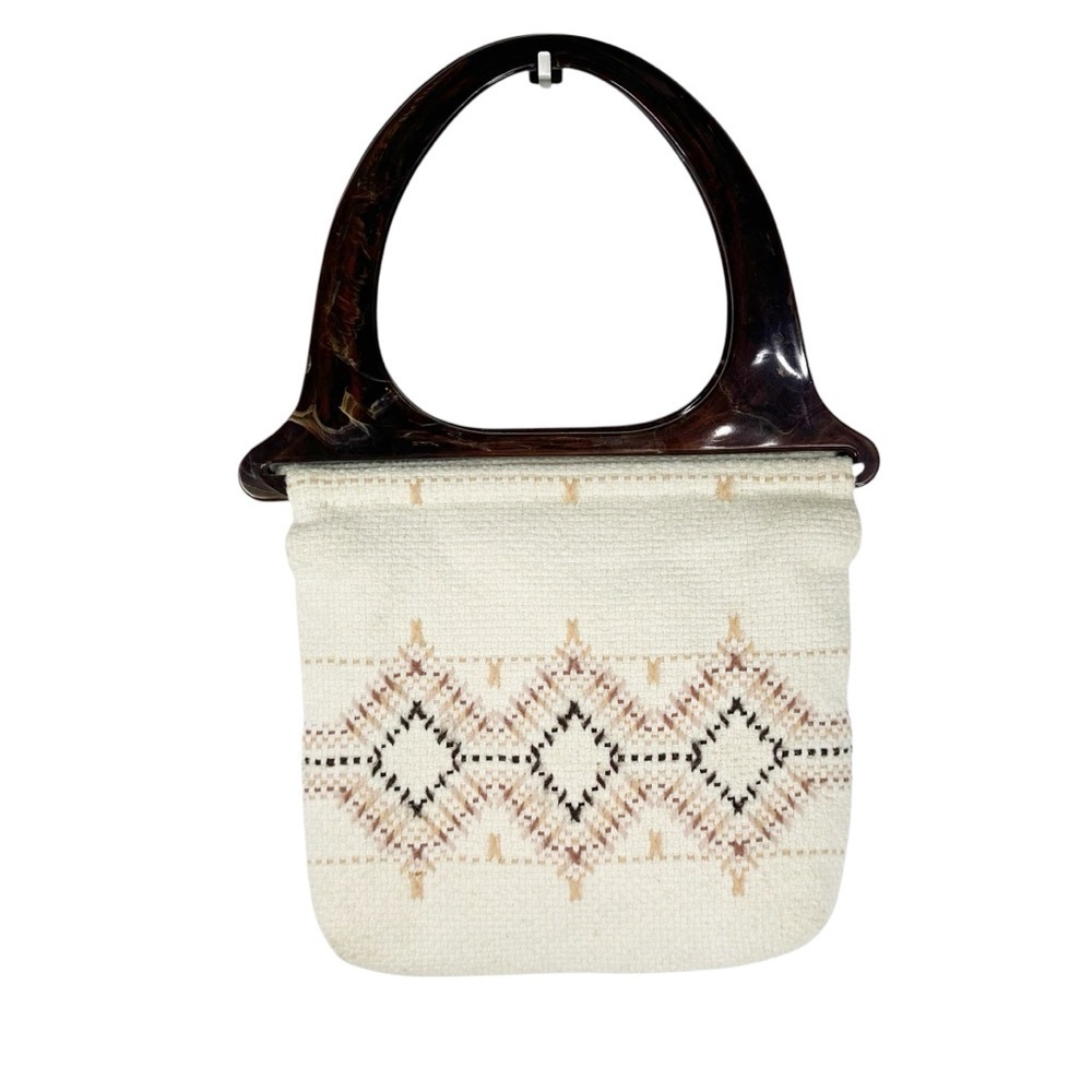 Stitched Fabric Boho 70's inspired unique handbag with acrylic handles